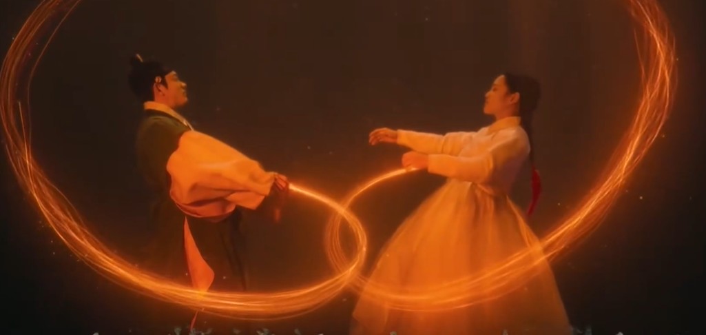 Струящаяся над рекой луна. Сцена